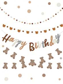 2pcs/Set Cute Bear Flag, Bear Theme Happy Birthday Banner With Adorable Bear Flags, Birthday Party Triangle Pennant Decorations, Suitable For Bedroom, Room, Game Room, Dorm, Baby Shower, Gender Reveal Party Supplies - Multicolor - View 6