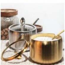 300毫升不锈钢糖罐，带玻璃盖和勺子 - 金/银色，非常适合盛放咖啡、茶、香料，适合家庭和办公室使用。 - 彩色 - 查看 9