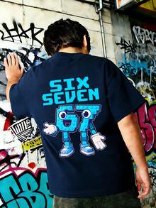 Boys' "Italian Brain Funny Number 67" Graphic Print Soft & Comfortable Fabric Fashionable Summer Top - Navy Blue - View 1