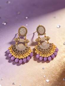 优雅的全镶钻耳环，串珠流苏耳环，适合女性在节日、派对和日常场合佩戴。 - 圓形流蘇鳳尾吊墜耳環 - 查看 5