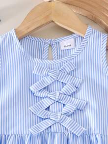 2pcs Baby Girls' Casual Blue Striped Vest + Shorts Set, Summer Beach Holiday - Baby Blue - View 3