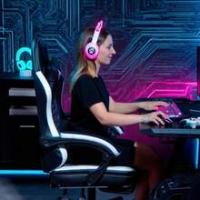 Gaming Chair With Footrest, Computer Chair With Headrest And Cushion, Upholstered In Synthetic Leather, Swivel, Height Adjustable, Metal, Plastic, Black And White. - Black - View 2