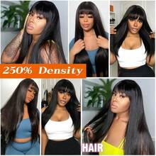 NATAN 1件装俏皮粘胶直发假发，带刘海，26英寸高密度耐热合成发，自然外观纽扣网帽，适合女性，日常及派对佩戴 - 自然色&黑色系 - 查看 7