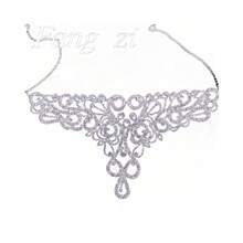 1件 时尚优雅奢华镀银水晶花朵项链 - 銀色 - 查看 4