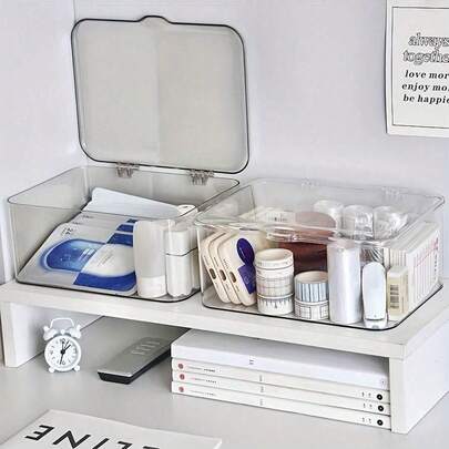 1 قطعة/2 قطعة صندوق قناع وجه شفاف ثنائي اللون من الأكريليك مع غطاء قابل للطي، حاوية تخزين مكياج منزلية، صندوق منظم كبير السعة مقاوم للغبار