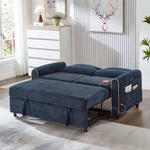 MERAX Chenille Pull Out Sofa Bed, 58-Inch Sofa Bed, Sleeper Sofa, Loveseat Sofa With Adjustable 3 -Position Backrest, 4 Side Pockets And Charging Ports For Living Room, Blue - Màu xanh lam - Xem 3