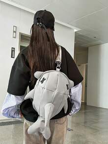 1pc Black/White/Gray Nylon Dinosaur/Shark Shaped Creative Cartoon Backpack/Shoulder Bag/Crossbody Bag For Men, College Students, Cute & Fashionable Personality Casual Streetwear Travel Bag, Large Capacity Fits Phone, Tablet, Books, Water Bottle, Adjustable Strap, Versatile Carrying - Multicolor - View 8