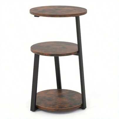 LIFEZEAL Wooden Side End Table 3-Tier Round Side Table Living Room & Bedroom Rustic Brown