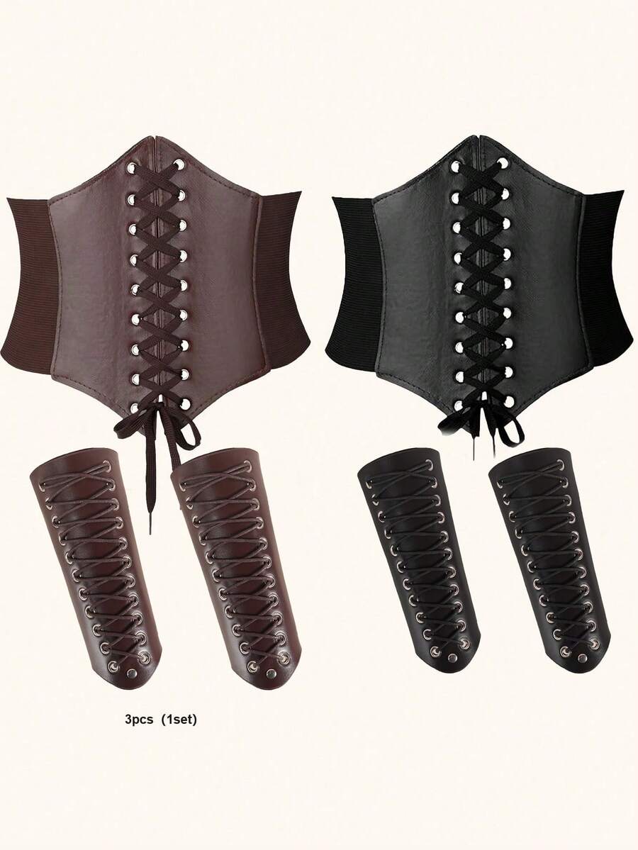 3 قطع/1 مجموعة حزام خصر وأربطة ذراع عتيقة، أساور ذراع وشنكرات خصر وسطية للتنكر، لحفلات الأزياء وعيد الهالوين - متعدد الألوان - مشاهدة 1