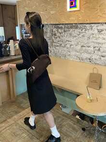 复古百褶A字裙，韩版 - 黑色 - 查看 2