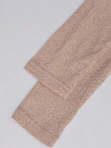 Y2K Elastic Sheer Long Sleeve Crew Neck Fitted T-Shirt Top - Khaki - View 8