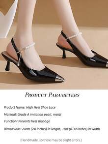 A Pair Of Pearl High-Heeled Sandals With Anti-Slip Shoe Chain Laces, Comfortable And Suitable For Women. Lazy-Fix Buckle Straps Prevent Shoes From Slipping, Easy-To-Install Faux Pearl Sequin Chain Laces, Designed For High Heels - No-Tie Design With Anti-Slip Elastic Band - Multicolor - View 8
