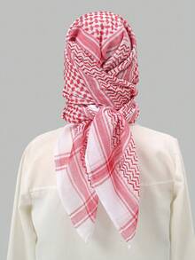 1pc Women's Lightweight, Breathable Desert Style Headscarf For Sun Protection And Wind Resistance, Suitable For Commuting Or As A Gift, Summer - Red and White - View 4