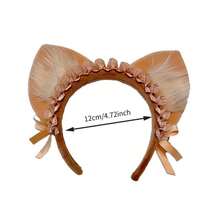 可爱猫耳发箍，毛绒猫耳发圈带蝴蝶结，角色扮演动物耳朵发夹，甜美女士款 - 卡其色 - 查看 4