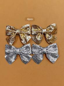 4pcs Gold & Silver Bowknot Hair Clips, Sweet Style Hair Accessories Suitable For Daily Use - Multicolor - View 7