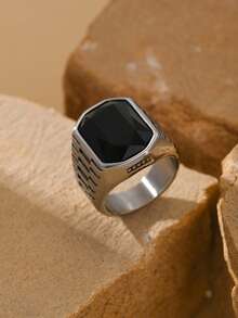 1 pieza Anillo de joyería de inoxidable con incrustación rectangular de circonita cúbica de moda - anillo - Ver 27