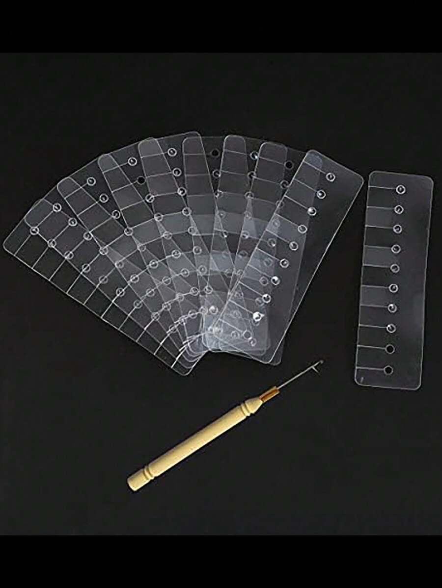 11pcs Hair Extension Tools Kit: Rectangular Heat Insulation Pad, 10 Wood Hooks, 1 Fusion Glue Protective Template With Hooks, Suitable For Hair Extensions - White - View 1