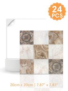 1/12/24 PCS Glossy Self-Adhesive Tile Wall Stickers - 20cm X 20cm, Waterproof, Easy To Install, For Kitchens, Bathrooms, RVs, Bedrooms, Etc., Vintage Wall Decor, Home DIY Decoration, Multiple Styles - Multicolor - View 20