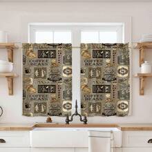 3pcs Coffee Themed Linen Curtains, 2D Flat Design, Suitable For Kitchen, Cafe - Multicolor - View 4