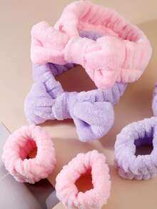 1个洗脸头带/2个洗脸腕带/3套SPA头带、化妆头带、洗脸头带、护肤头带、蝴蝶结、泡泡、SPA头带、腕带、女士和女孩发饰套装 - 彩色 - 查看 3