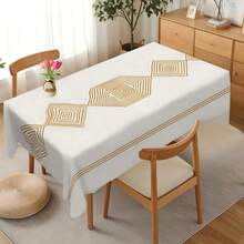 1pc Minimalist Gold Line Striped Geometric Tablecloth, Luxurious Dual-Color Dining Room Decor, Washable Modern Rectangular Polyester Tablecloth For Home, Dining Room, Living Room, Party, Indoor/Outdoor Use - Multicolor - View 15