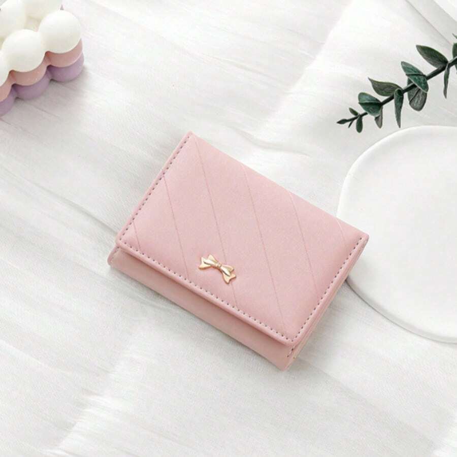 Bowknot Accent Minimalist Tri-Fold Women Wallet Multiple Card Slots Cute Cat Ear Design PU Snap Button Short-Style For Students Birthday Pink Bag Christmas Gifts Gift Thanksgiving For Women Wallet Purse Wallet Small Wallet - 粉色 - 查看 1