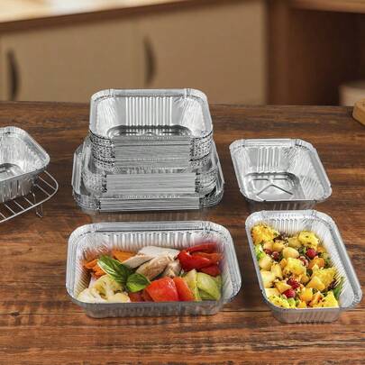 20 件装多尺寸多款式铝箔外卖托盘，带塑料或纸质盖子的一次性食品容器，用于食品储存 - 铝箔盘非常适合烘焙、加热、储存、备餐