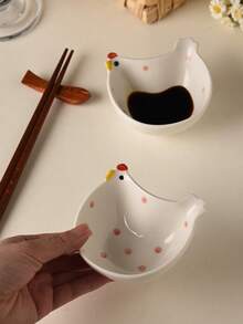 1/2/3pcs Cute Chicken Shaped Ceramic Sauce Bowls, Small Appetizer Plates, Elegant Tableware, Kitchen Accessories - Multicolor - View 6