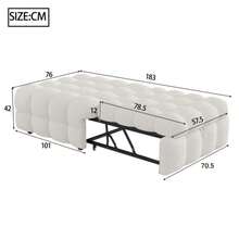 Upholstered Bed, 2-In-1 Footstool, Pull-Out Sofa Bed, Single Bed, Puffy Bed, Teddy Fabric, Beige - Beige - View 2