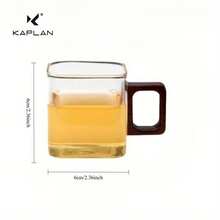 家用方形把手茶杯，高硼硅玻璃材质，胡桃木把手，方形小茶杯，耐热，品茶专用，单层杯 - 無色 - 查看 4
