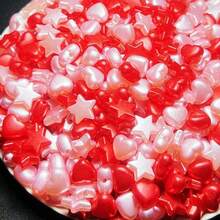 Yiwu Qiyou Accessories Co., LTD 200颗粉色和红色10毫米五角星9毫米心形混合款式珠子，用于制作珠宝、情侣手链和项链 - 彩色 - 查看 2