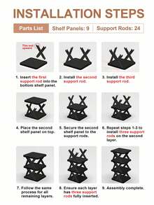 1 pieza Estantería vertical para zapatos de 9/6/3 niveles, organizador de zapatos estrecho que ahorra espacio, estantería pequeña para zapatos DIY independiente para entrada, armario, pasillo, fácil de montar, estructura estable, material de plástico negro y blanco - Multicolor - Ver 11