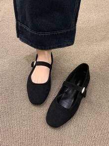 女士复古芭蕾舞鞋，舒适低跟平底鞋，系带搭扣麂皮玛丽珍平底鞋，棕色 - 黑色 - 查看 4