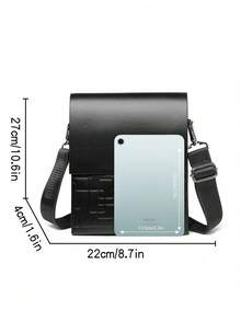 saroxi 1pc Men's Shoulder Crossbody Bag, Mini Messenger Bag With Side Pocket, Multi-Functional PU Leather Casual Satchel Bag, Simple Style Black Or Brown, Suitable As Gift For Boyfriend, Solid Color Side Bag Valentine'S Day - Black - View 5