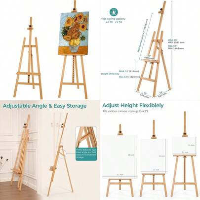 Wooden Art Easel For Painting, Adjustable Amp Foldable Beech Wood Display Easel Stand For Canvas, Hold Canvas Up To 43, 5776 H Floor Art Easel For Adults, Artists, Beginners Natural