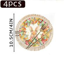 1/4/6pcs Easter Collection, Linen Printed Tasseled Placemat/Coaster With Little Rabbit Surrounded By Easter Eggs And Colorful Flowers - Multicolor - View 15
