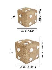 1个骰子造型装饰抱枕，宿舍床上用品，宿舍装饰，舒适有趣的仿真骰子设计，适合沙发靠垫和家居装饰，可机洗，四季皆宜，聚酯纤维材质，拉链封口，卡其色 - 卡其色 - 查看 2