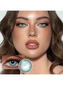 1 Pair Of Contact Lens Cat Shaped Contact Lens Case, Little Devil Eye Makeup, Moisturizing, Halloween Themed Item, Can Be Worn Daily, Suitable For Parties And Holiday Occasions, Suitable As A Birthday And Holiday Gift, Change Eye Color, Enhance Personal Charm! - 淺藍色 - 查看 6