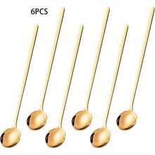 24/12/6/4件套不锈钢长柄勺，金色咖啡搅拌小圆勺，优雅家用厨房用具 - 金色 - 查看 10