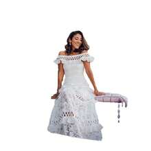 Summer New Women's Off-Shoulder Ruffle Hollow Out Flared Lace Dress Long Dress - White - View 9