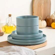 4/6 Serving Plates And Bowls Set, Blue/ White/ Black/ Turquoise/ Cream Tableware Set, Bowl Set, Dinner Plate Set, Dessert Plate Set, Porcelain Tableware Set Plate, Bowls, Cutlery Set, Dishwasher And Microwave Safe, Handmade, for Home, Restaurant - Weiß - 6-teilig (20,32 cm) - Übersicht 8