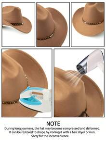 Unisex Felt Fedora Hat Decorated With A Star And Belt Buckle, Suitable For Parties, Western-Themed Events, Gatherings, Role-Playing, Graduation Ceremonies, Costume Balls, Festivals, Birthday Celebrations, Music Festivals, Hiking Trips, As Well As Daily Photo Shoots. - Style 1 - View 4