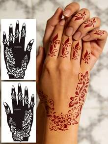 2 Pieces Floral Vine Pattern Tattoo Stencils – Exquisite Hollowed-Out Designs With Delicate Textures For Personalized DIY Temporary Tattoos, Reusable, Suitable For Party & Daily Body Decoration, Helps Easily Create Custom Temporary Tattoo Looks - Black - View 13