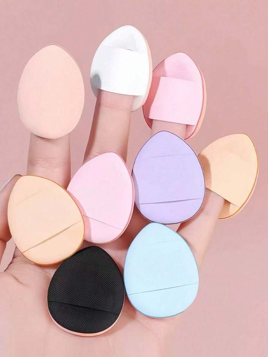 3pcs/6pcs/10pcs Mini Thumb Powder Puff Water Drop Wet And Dry Dual-Use Bb Cream Concealer Foundation Makeup Air Cushion Little Thumb Powder Puff - Multicolor - View 1