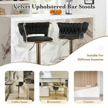Modern Velvet 360-Degree Rotating Height Adjustable Bar Stool (Set of 2) with Backrest and Pedals - Schwarz - Übersicht 6