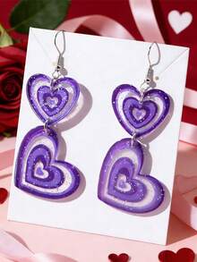 زوج من الأقراط الاكريليك بشكل قلب مناسبة للاستخدام اليومي للنساء في عيد الحب - روز أحمر - مشاهدة 3