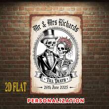 2D平面 - 1件哥特式金属装饰婚礼标牌，适用于室内和室外，复古骷髅金属牌匾，婚礼礼物铝制标牌，8x12英寸