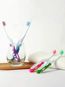 1/4 支装旅行牙刷，可折叠设计，中等刷毛，适合露营、情侣、旅行和商务出行 - 彩色 - 查看 4