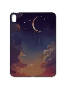 斋月氛围浪漫星空磨砂iPad保护壳，浪漫星空，文学疗愈风格磨砂iPad保护壳，渐变夜空，新月星辰图案iPad保护壳 - 黑色 - 查看 50
