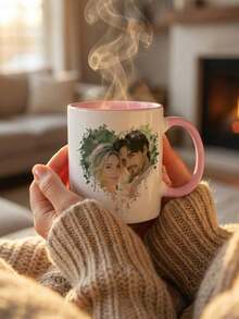 1pc Personalized Photo And Text Mug, 1pc Unique Ceramic Photo Mug, The Perfect Gift For Him/Her, Suitable For Anniversaries, Valentine's Day, Weddings, Birthdays, Mother's Day, Father's Day, Graduation Ceremonies, And Other Occasions. Stylish Home And Office Decoration.